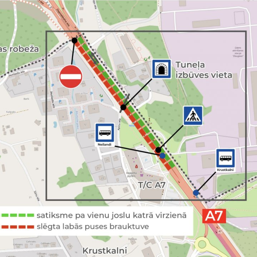 <p>Satiksmes organizācijas izmaiņas uz Bauskas &scaron;osejas pie Krustkalniem&nbsp;</p>
